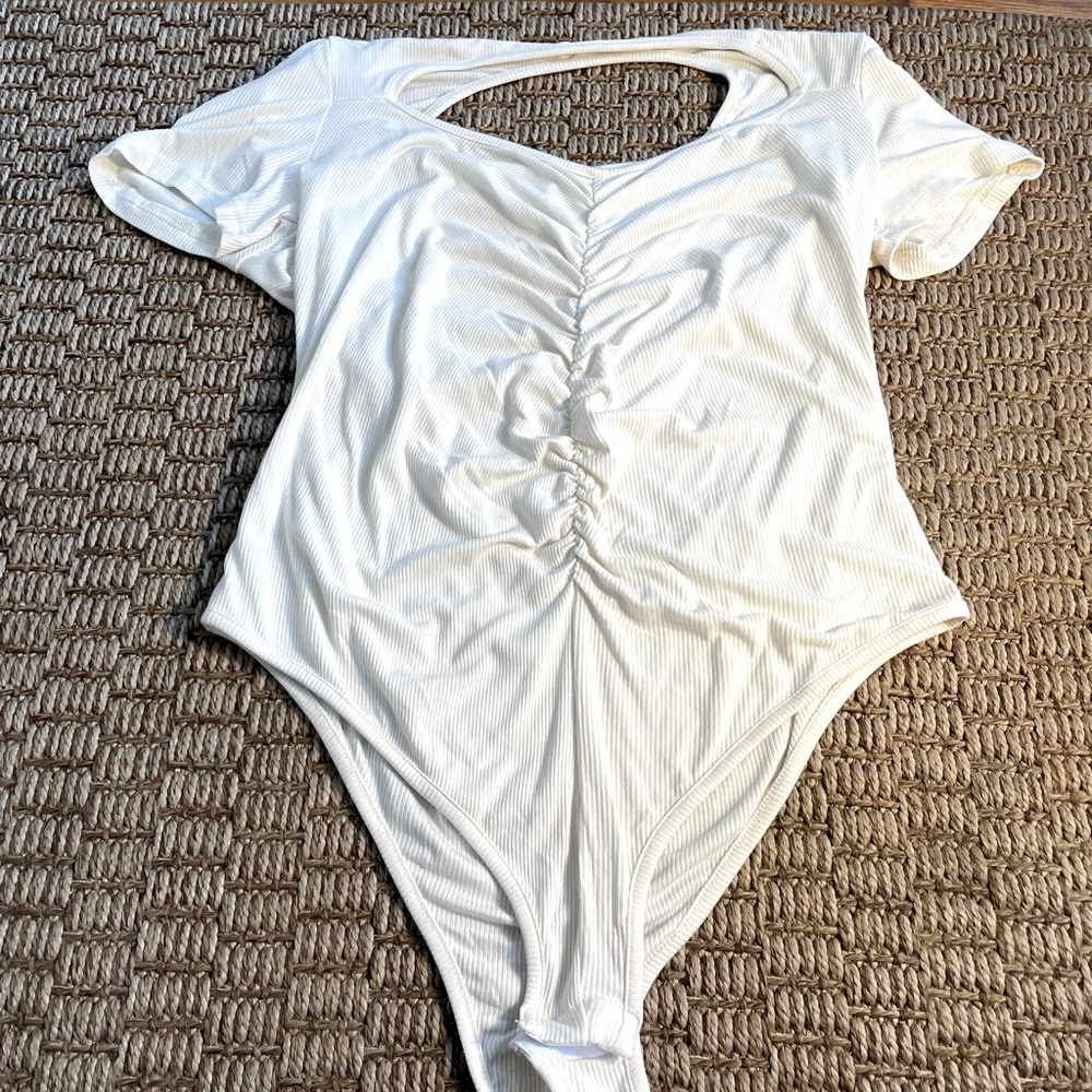 Ribbed Ruched Short Sleeve Onesie